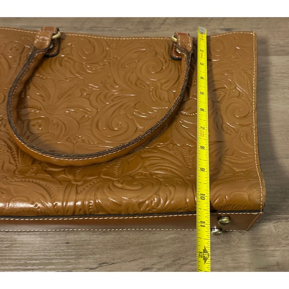 Patricia Nash Tooled Leather Tote Bag Cognac Brown Satchel Shoulder Bag - Picture 9 of 10